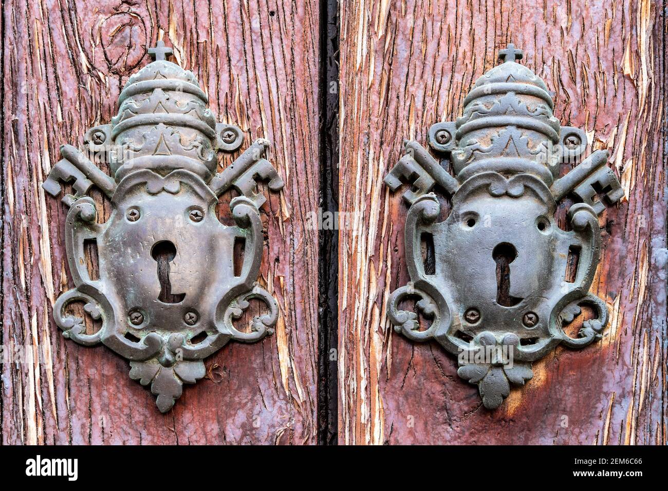 Keyholes in a colonial wooden door in Old Havana, Cuba Stock Photo