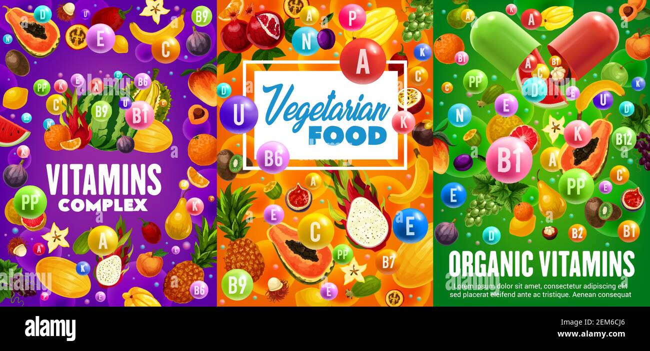 Fruit vitamins and minerals, vegetarian multivitamin complex vector