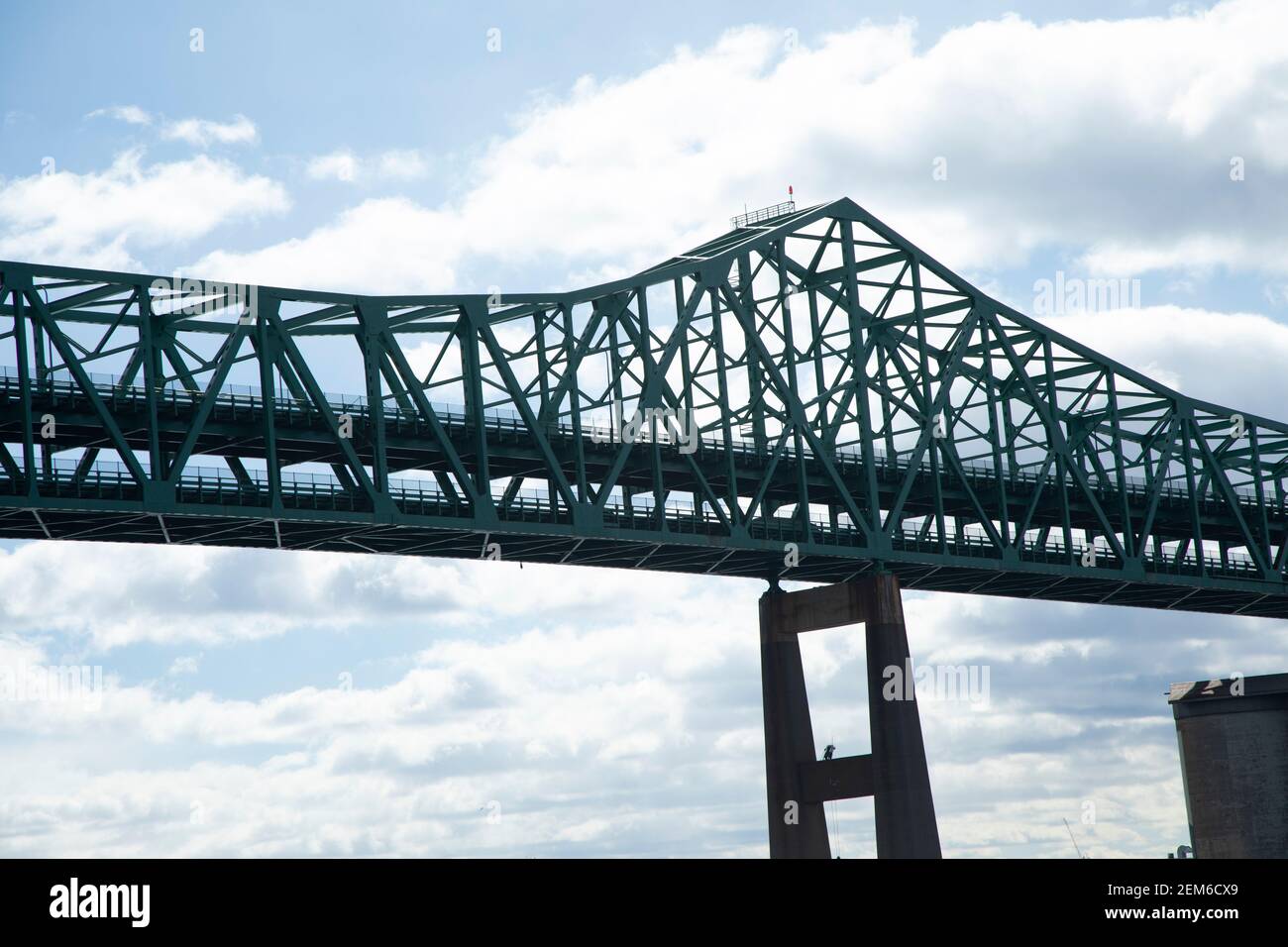 Wide angle view of the Tobin Bridge spanning the Mystic River Boston MA USA Stock Photo