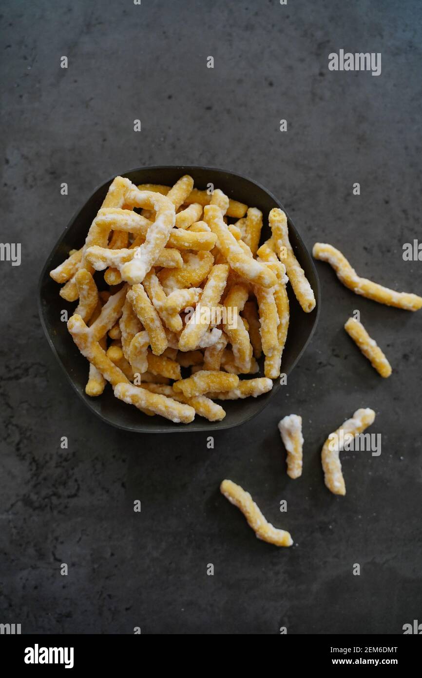 Sweet Sev Seerni or Madhura seva Indian deep fried sweet made of chickpea flour, selective
