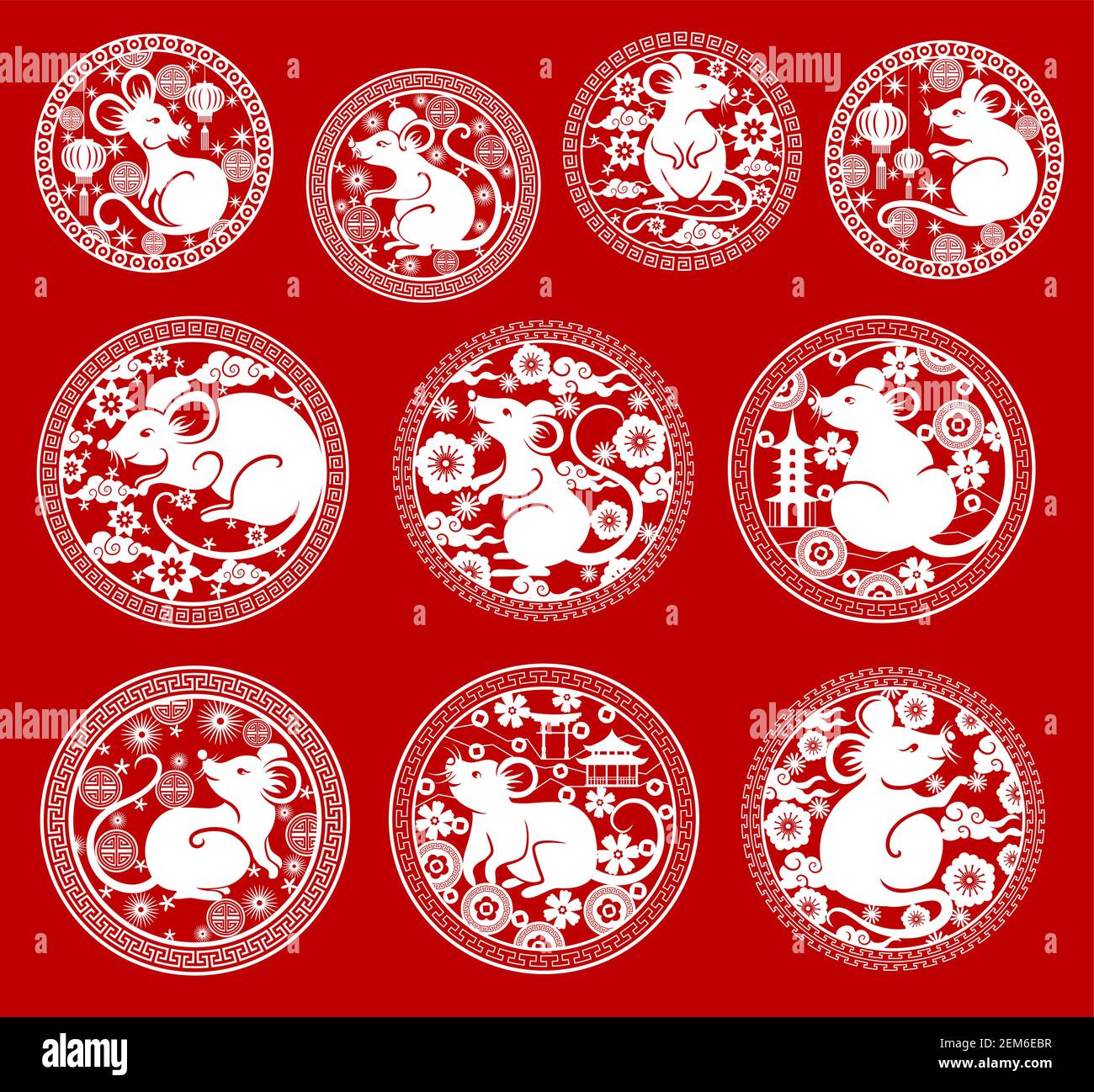 Chinese new year red symbols and icons collection Vector Image