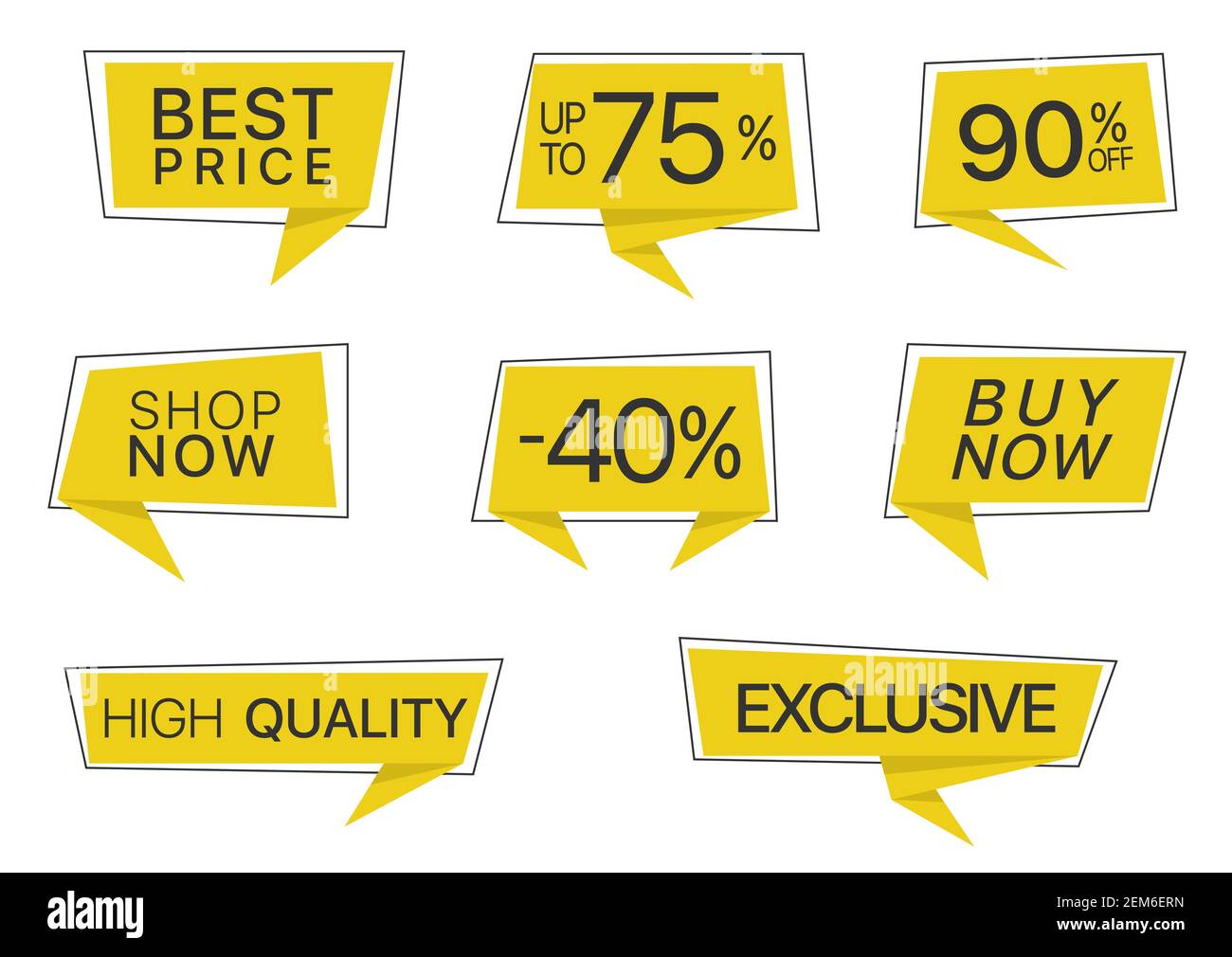 Yellow trendy paper label set Stock Vector