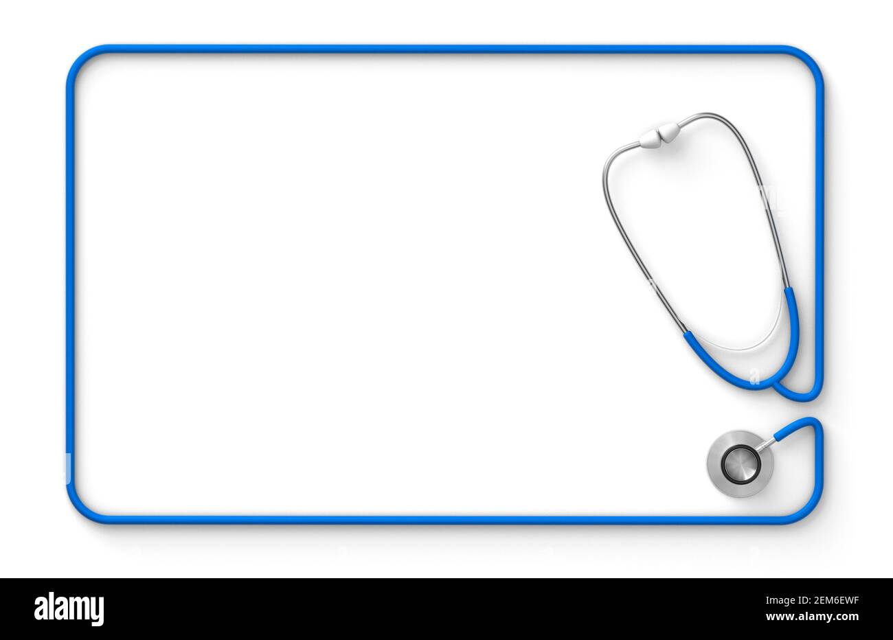 Stethoscope in the form of a rectangular frame, template for a message isolated on a white