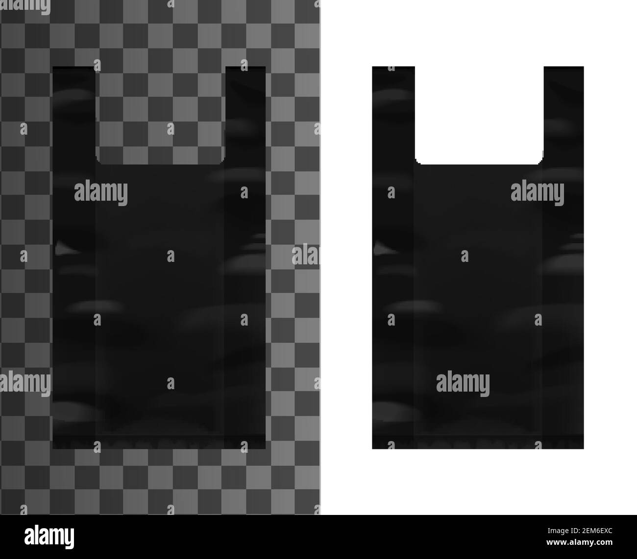 Black plastic bag with handles, vector realistic mockup template