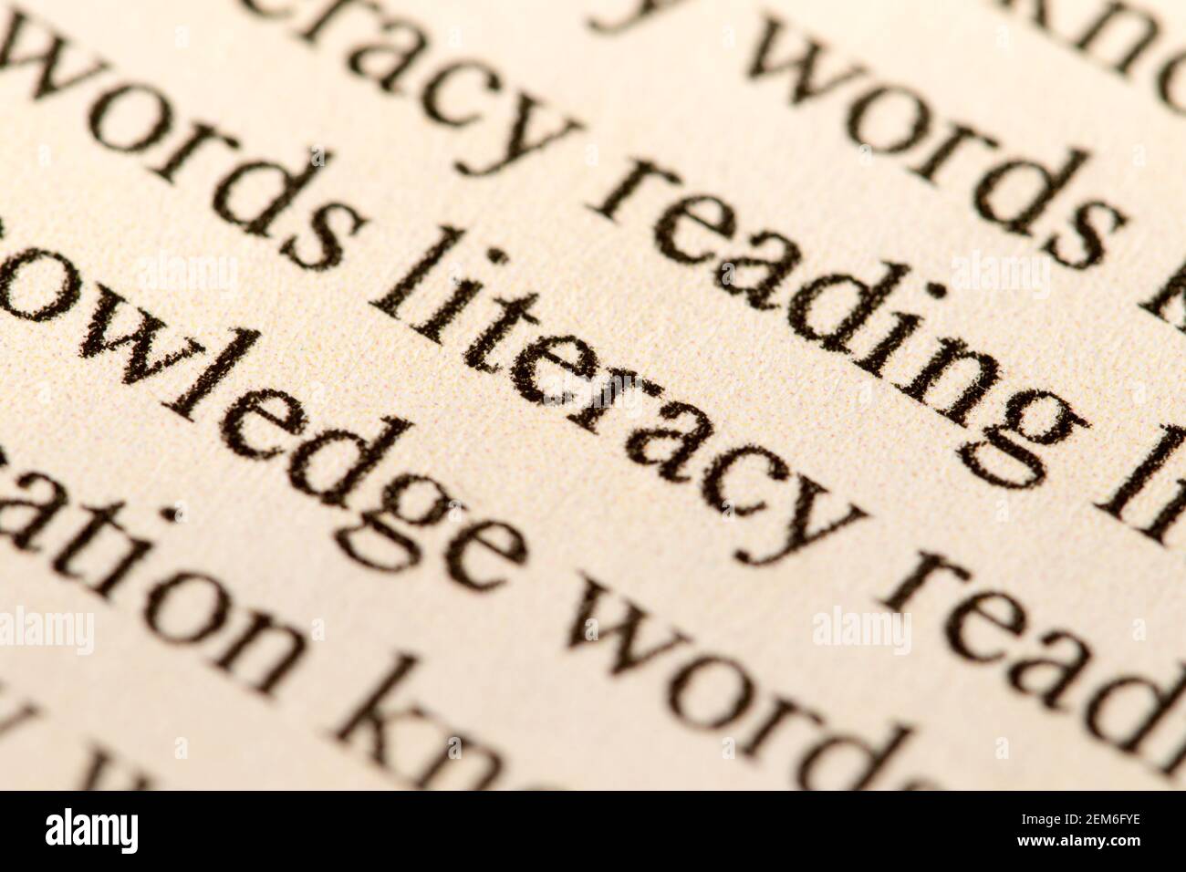 Close up of the word literacy typed in traditional font and printed in