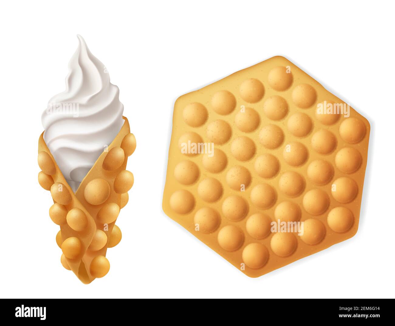 Ice cream cone and Hong Kong bubble waffle vector design of sweet food