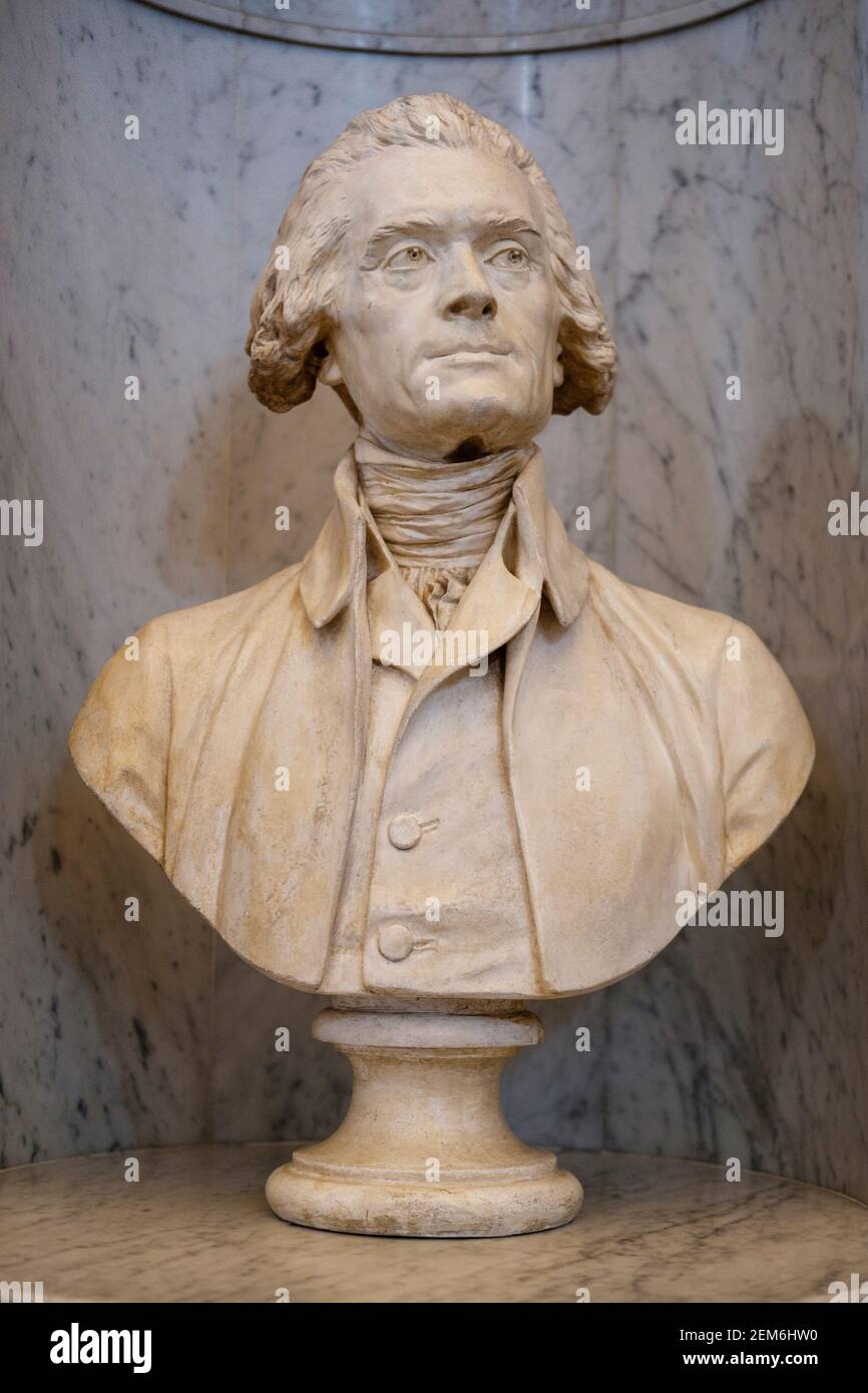 Bust of Thomas Jefferson, statue by Jean-Antoine Houdon inside the Library of Congress, Washington DC, District of Columbia, USA Stock Photo