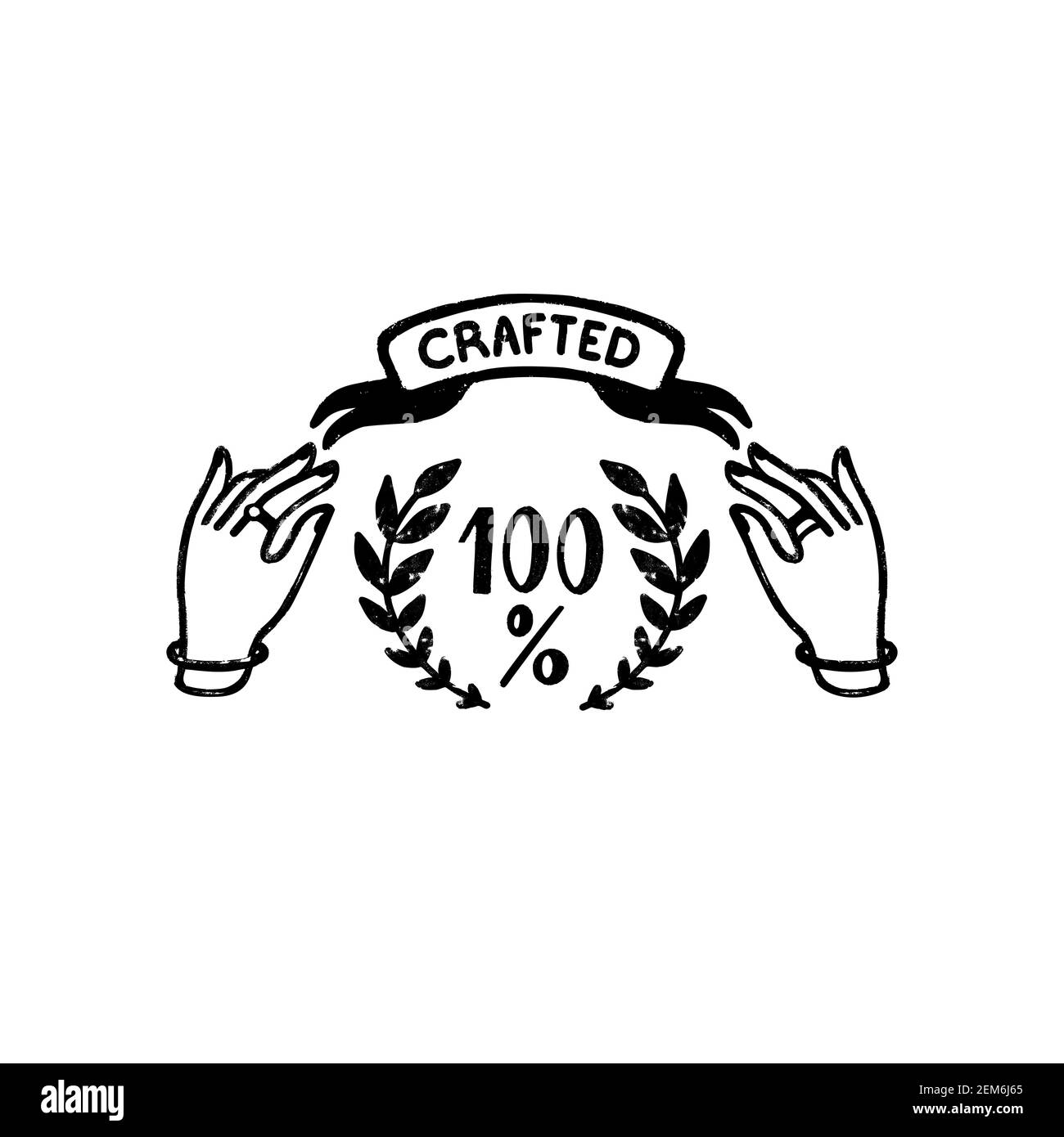 100 percent Crafted vector logo - a vintage handmade badge with hands ...