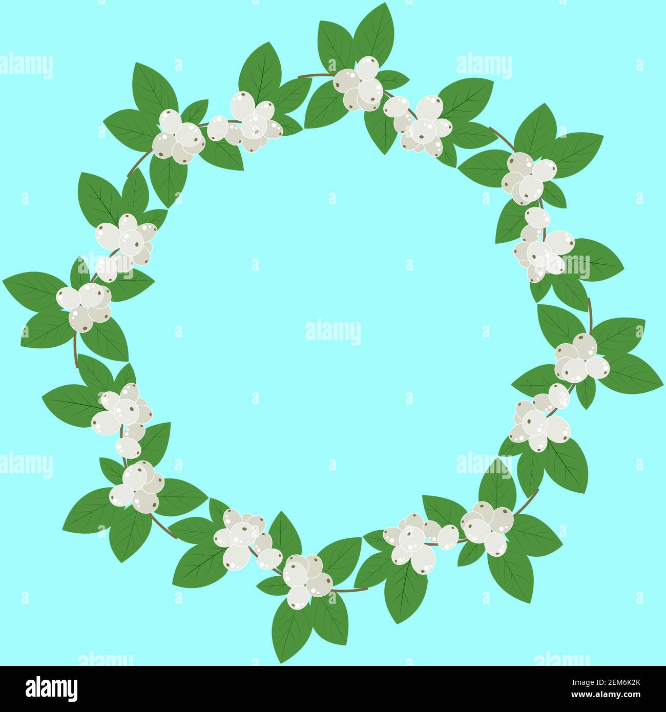 Vector round frame with colorful snowy berries and leaves. Template with place for text. Bright floral pattern. Stock Vector