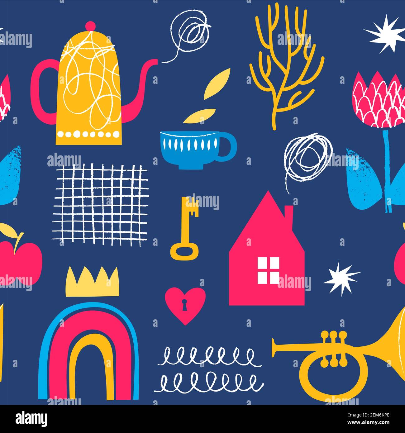 Abstract doodle seamless modern style pattern in bright colors Stock Vector