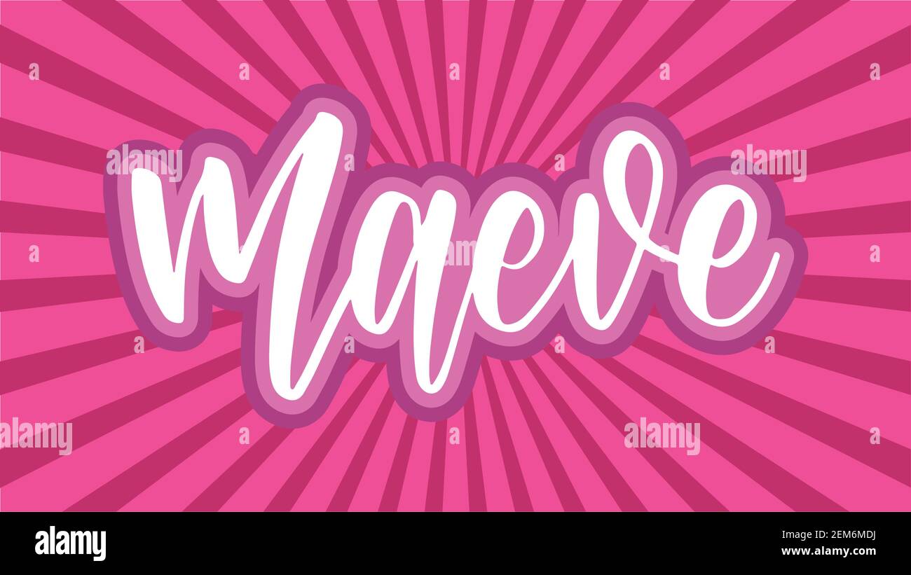Maeve Name Typography With Pink Outline Starburst Stock Vector