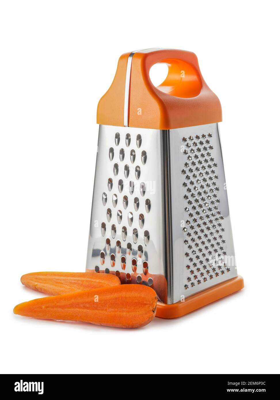 Metal grater and carrot on white background Stock Photo - Alamy