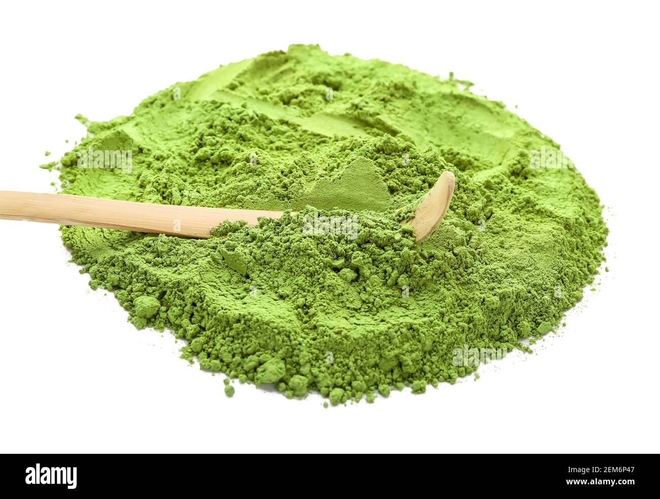 Powdered matcha tea and chashaku on white background Stock Photo