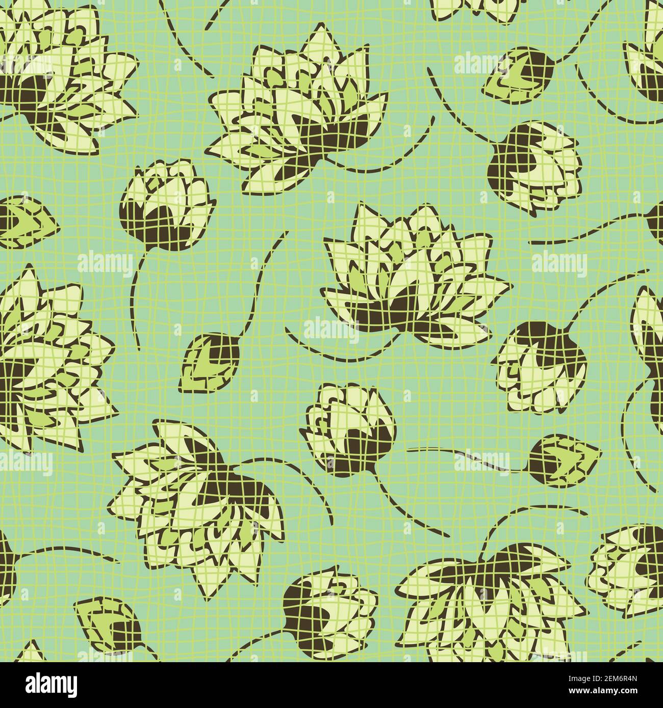 Seamless vector pattern with white flowers on green background. Floral ...
