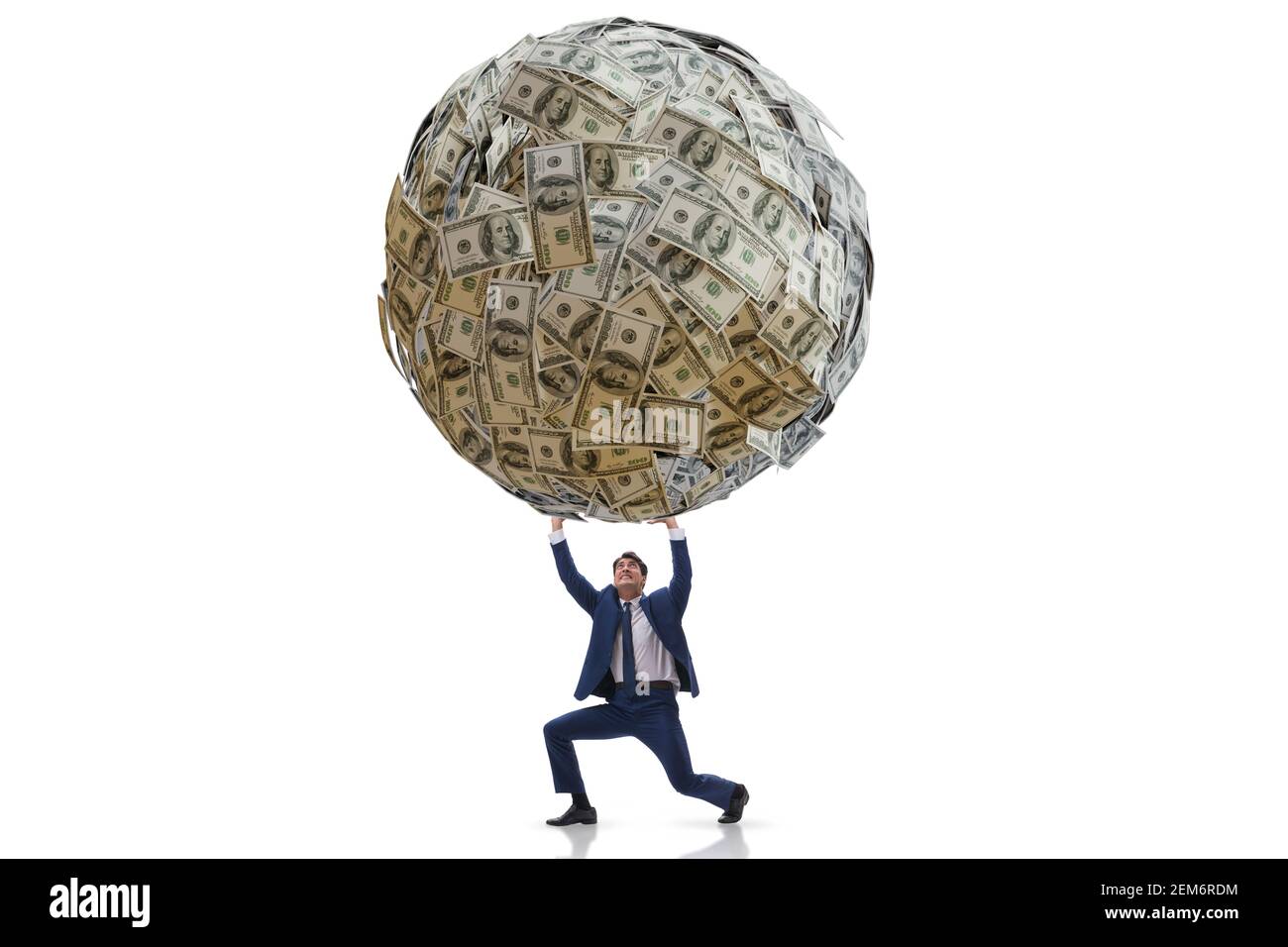 Businessman with the heavy dollar ball Stock Photo - Alamy