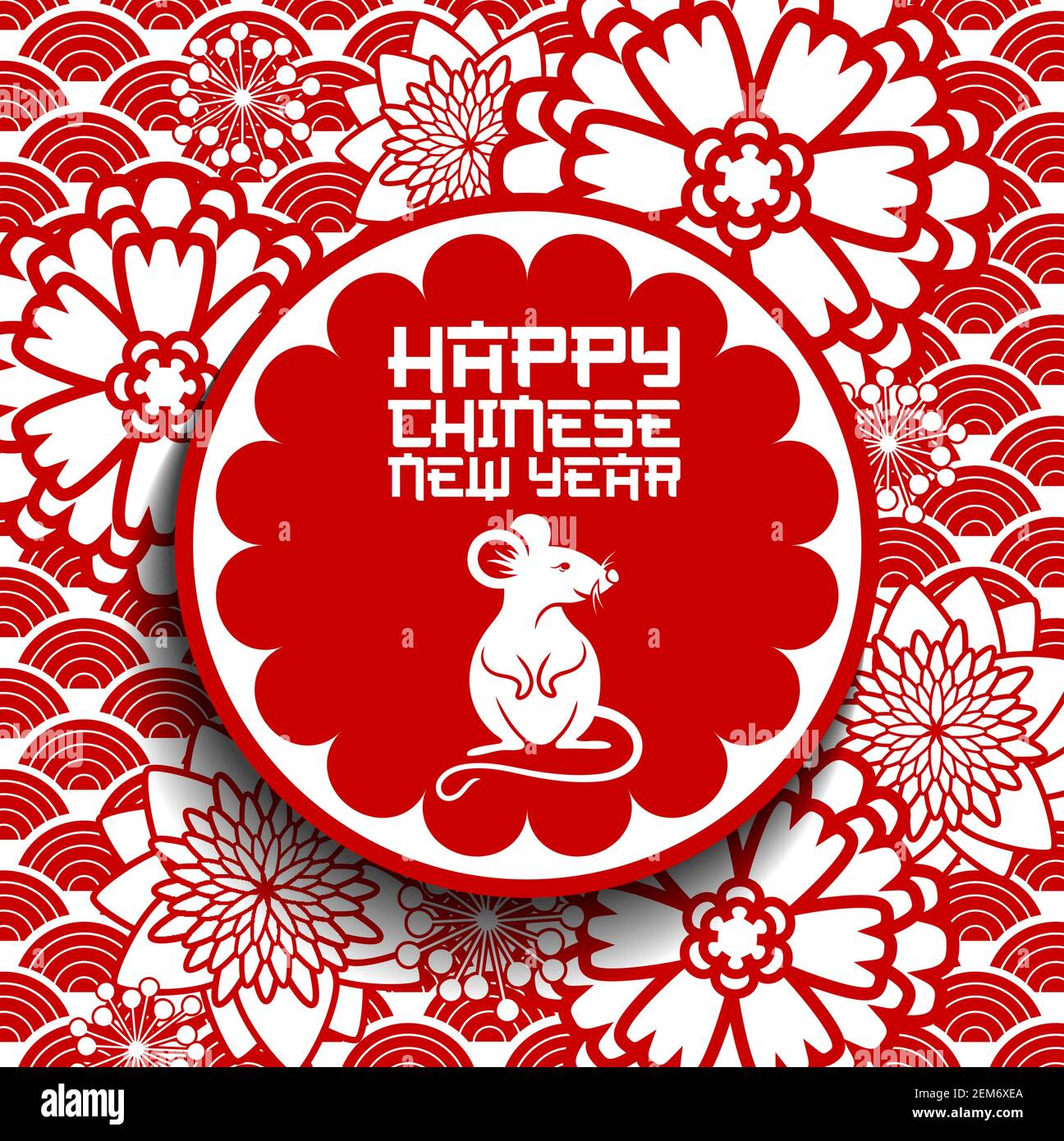 Chinese New Year rat or mouse vector greeting card. Zodiac animal