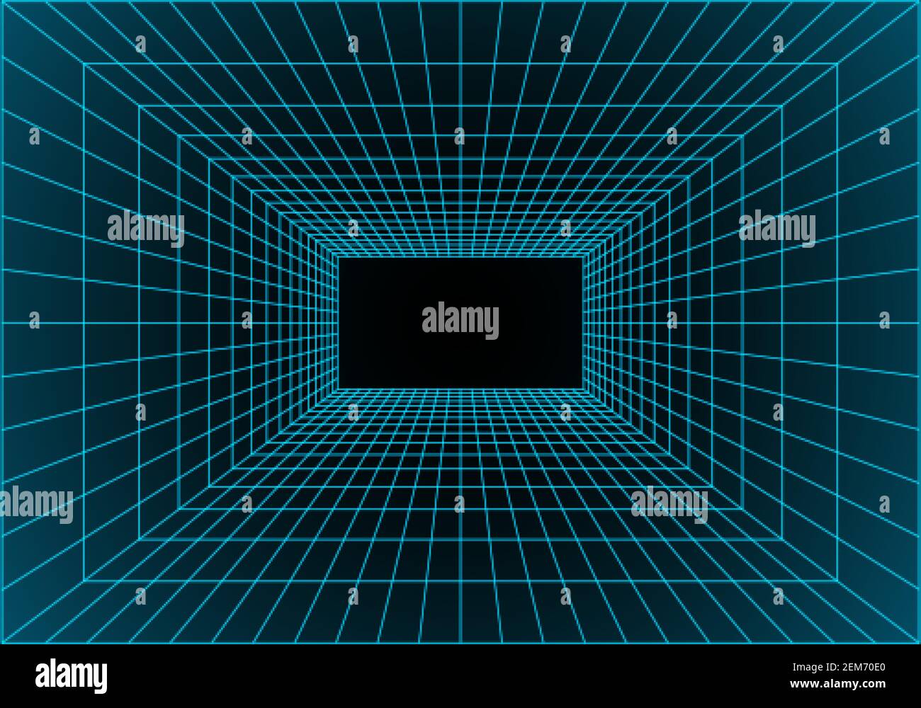 Virtual reality building inside structure. Perspective grid of empty studio. Matrix data visualization. Vector Stock Vector