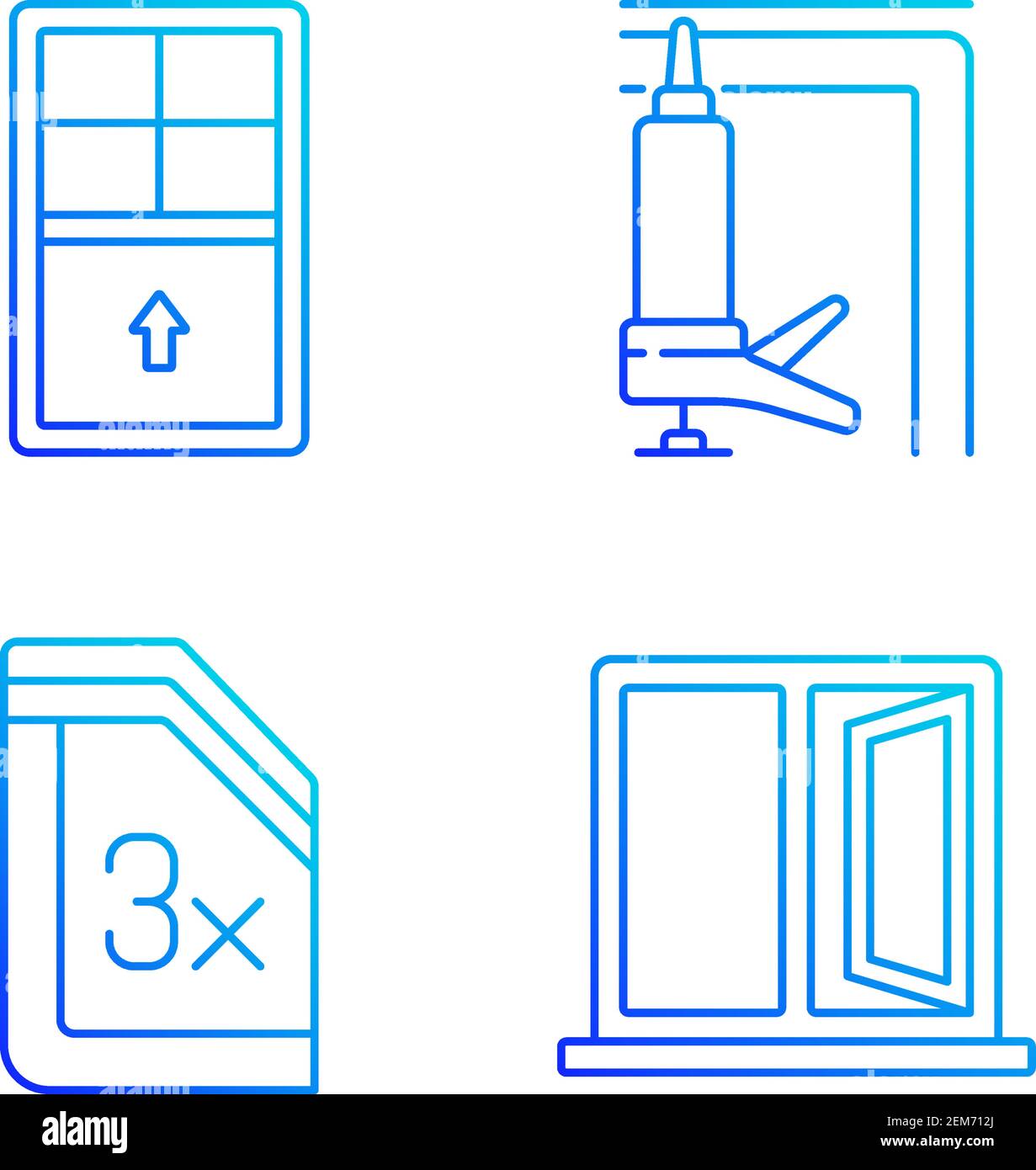 Residential window and door installation RGB color icons set Stock Vector
