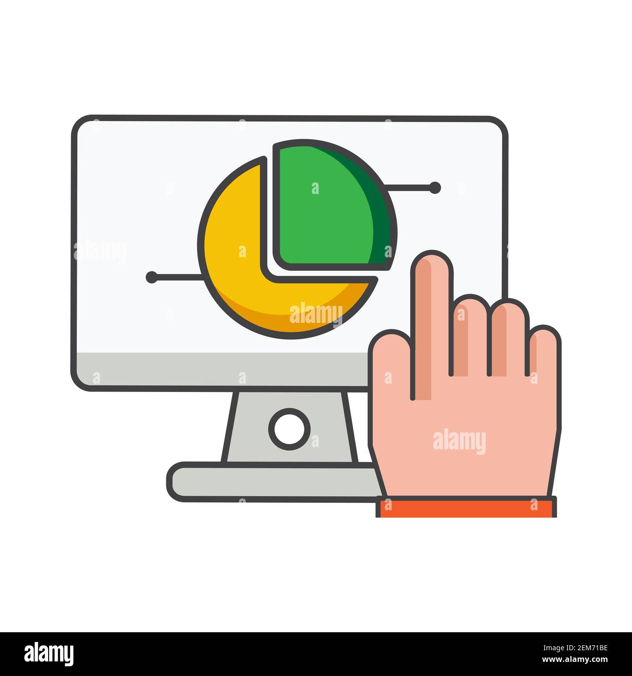 finger clicking on computer with pie diagram icon. business ...