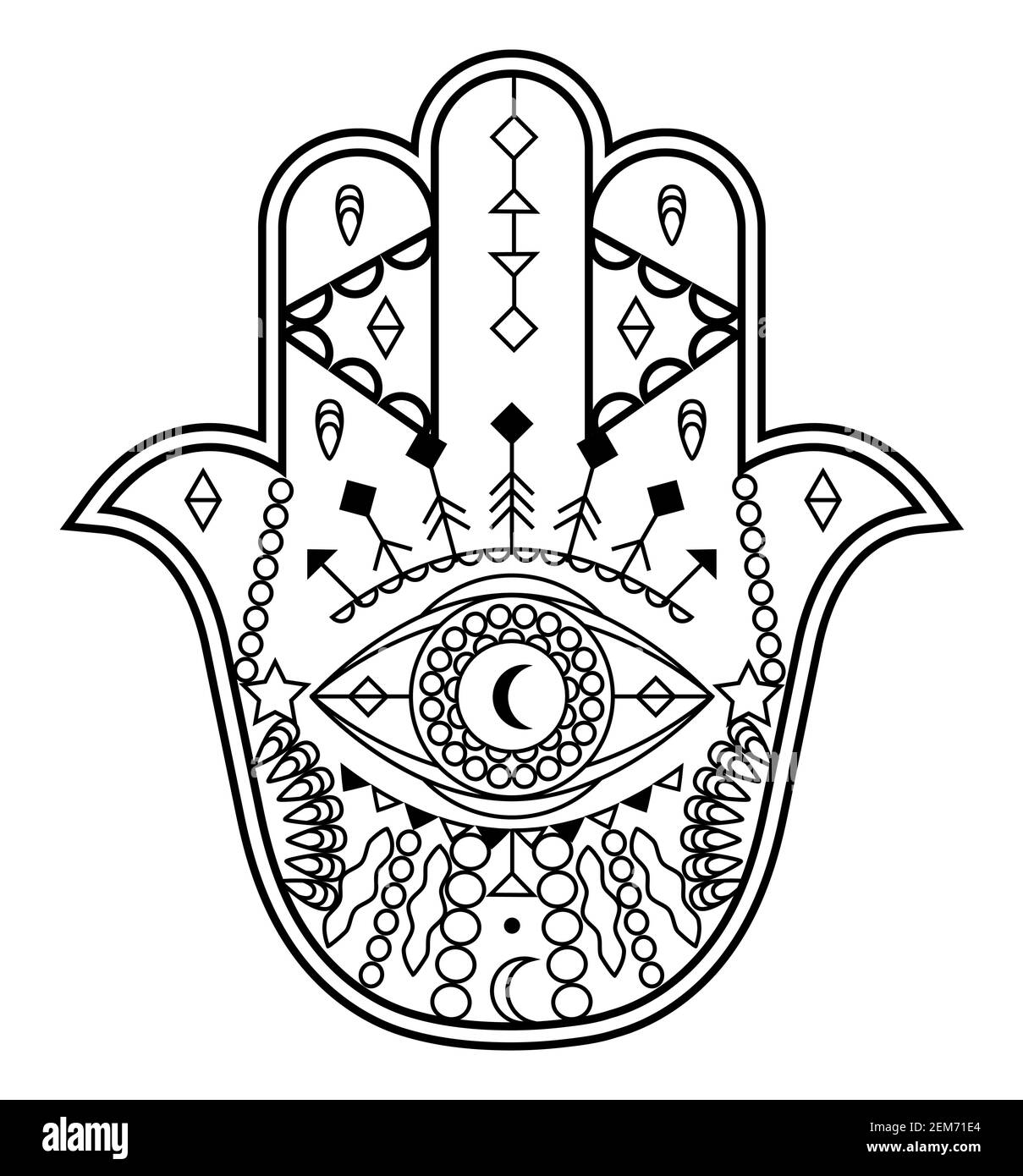 Hamsa hand vector with mystical, esoteric symbols like pyramid, evil eye.  Indian color page, tattoo, henna illustration. Wicca, astrological, occult  a Stock Vector Image & Art - Alamy