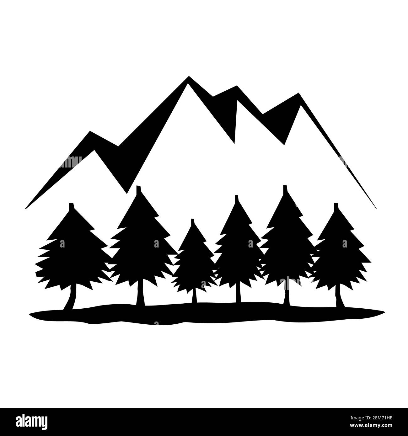mountain icon on white background. flat style. mountain with pine trees symbol. rocks and peaks sign. Stock Photo