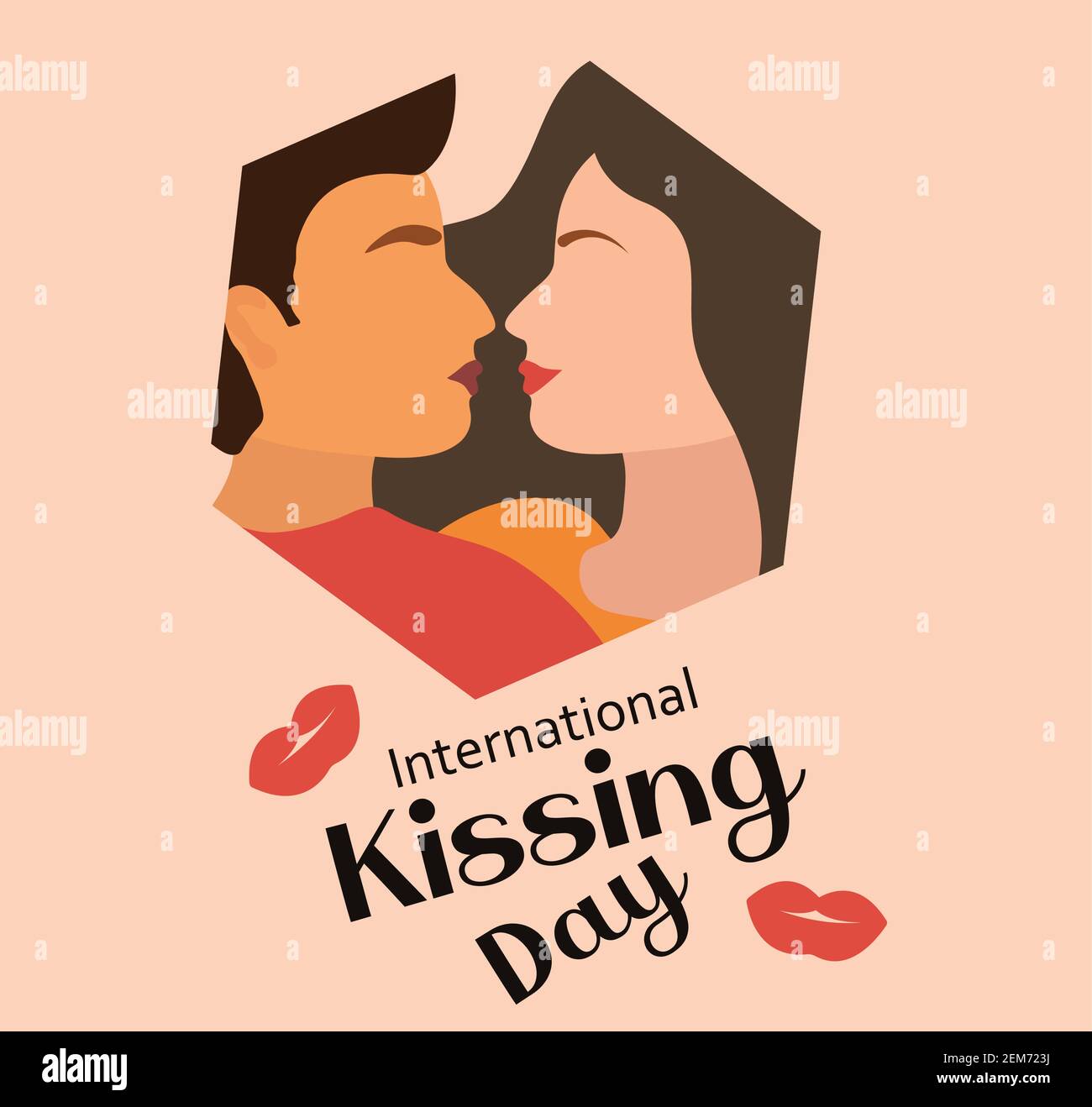World kiss day postcard. International kissing day couple in love, romance, lovers. Vector illustration Stock Vector