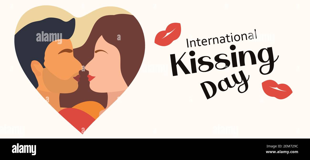 World kiss day postcard. International kissing day couple in love, romance, lovers. Vector illustration Stock Vector