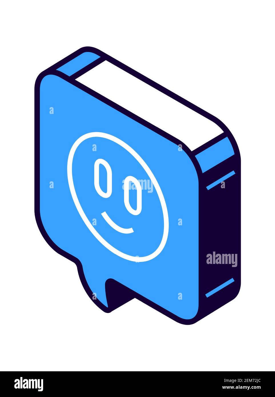Isometric speech bubble sign, with smile face, emoji, symbol isolated