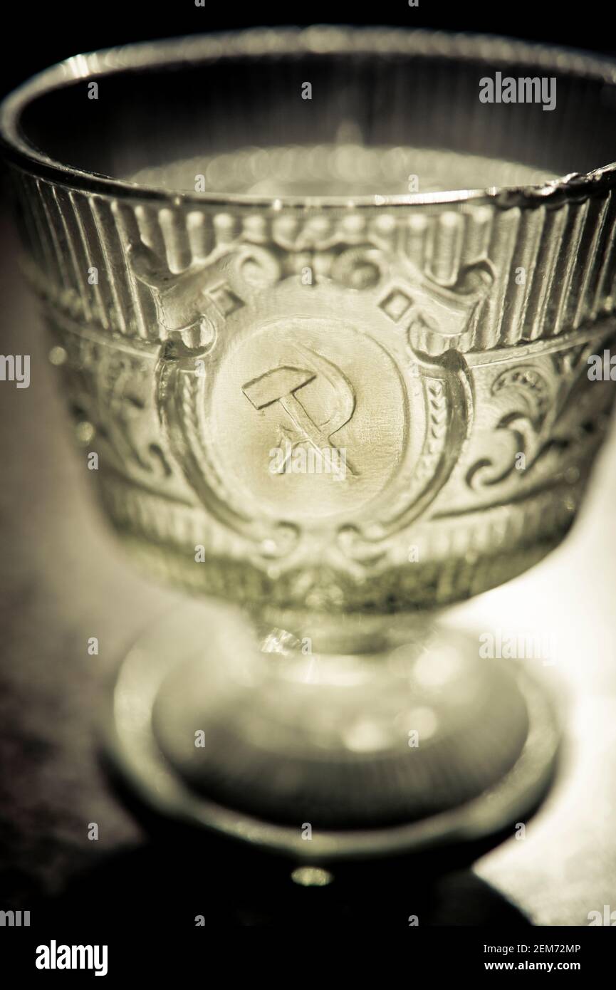 Soviet era glass bowl with hammer and sickle sign Stock Photo - Alamy