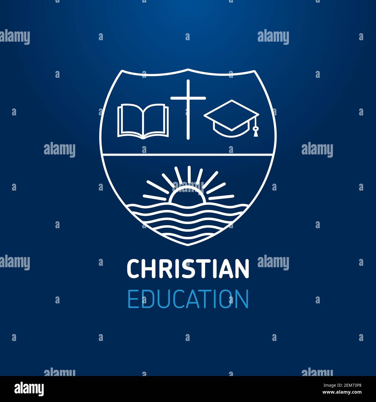 Logo For Church Or Christian Education Open Book Cross Square Academic Cap And Sun On River Christian University Or Sunday School Learning Line Ar Stock Vector Image Art Alamy