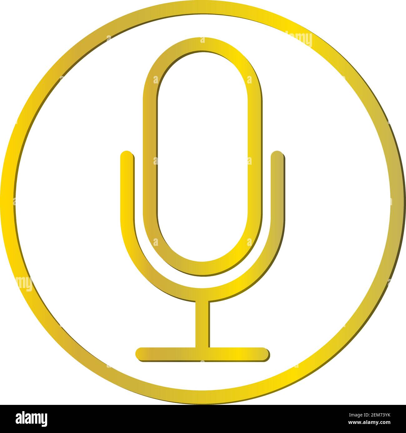 gold colored podcast recording microphone in circle vector illustration Stock Vector