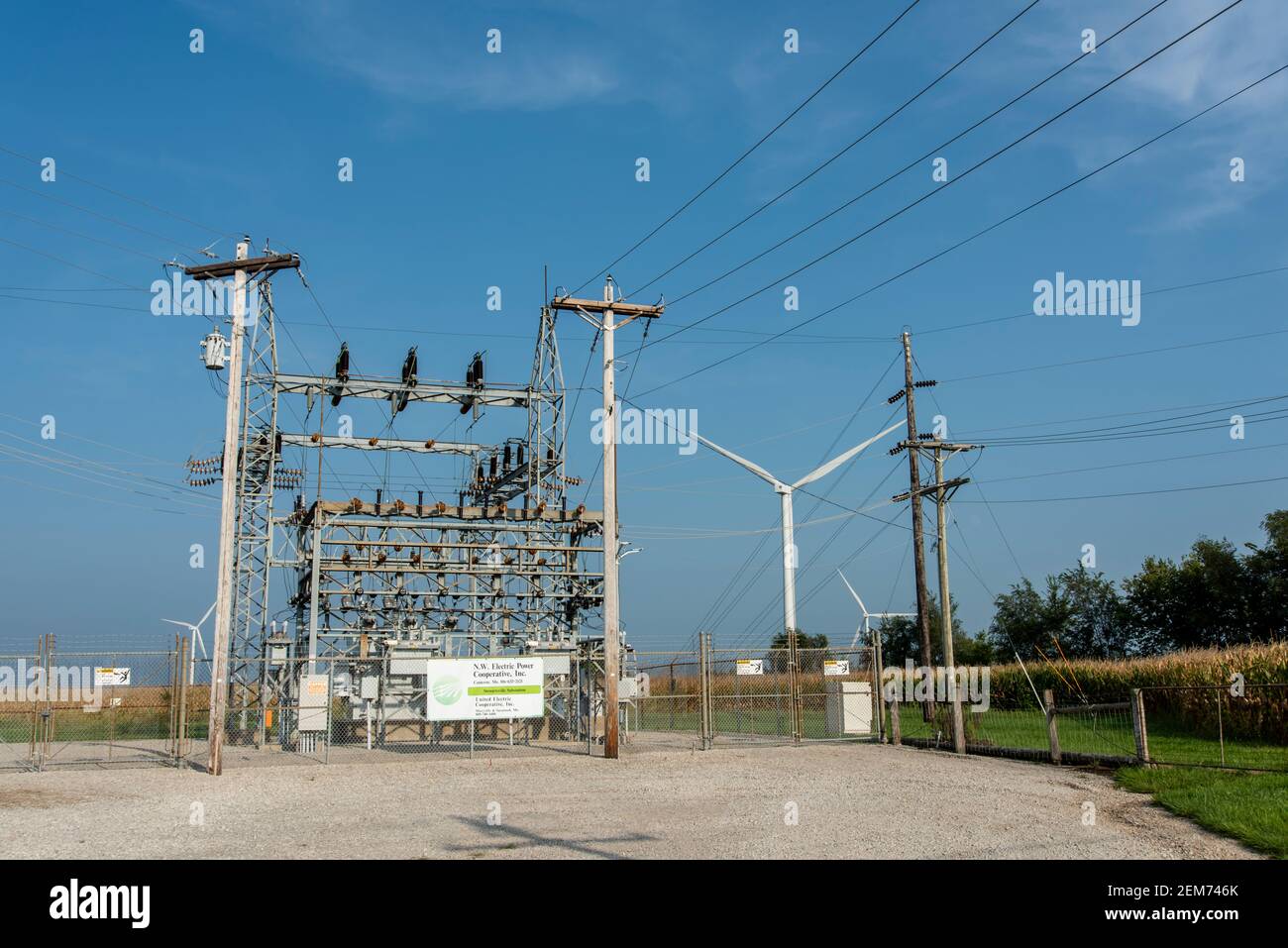 Cameron, Missouri. Electric power cooperative substation with wind