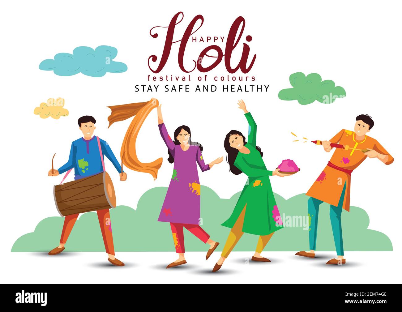 happy Holi. Cartoon Young people Playing Holi On colorful costume . vector  illustration design Stock Vector Image & Art - Alamy