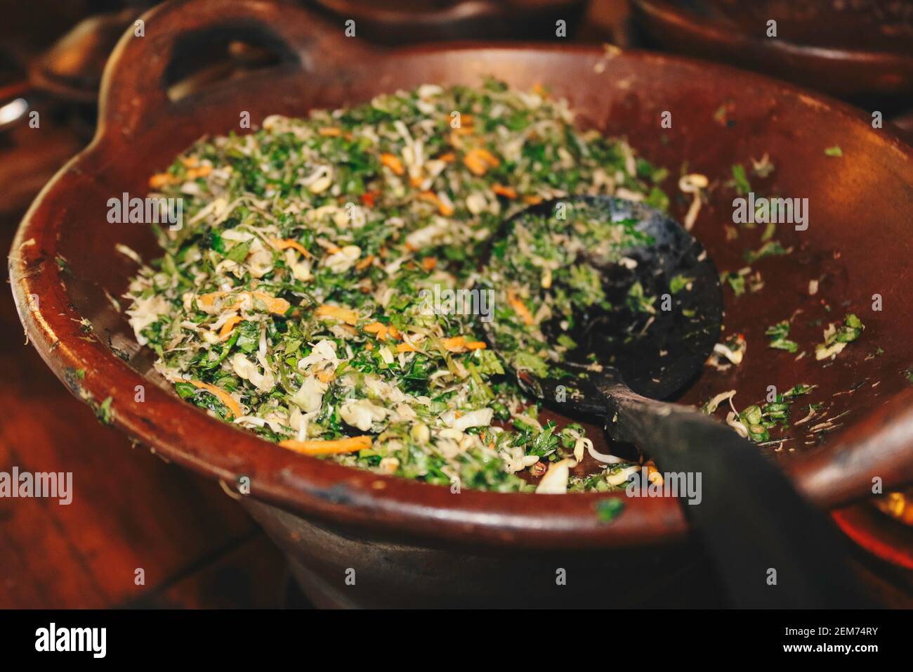 Trancam, a traditional food from Central Java, Indonesia. Made from vegetables, mixed with grated coconut. Stock Photo