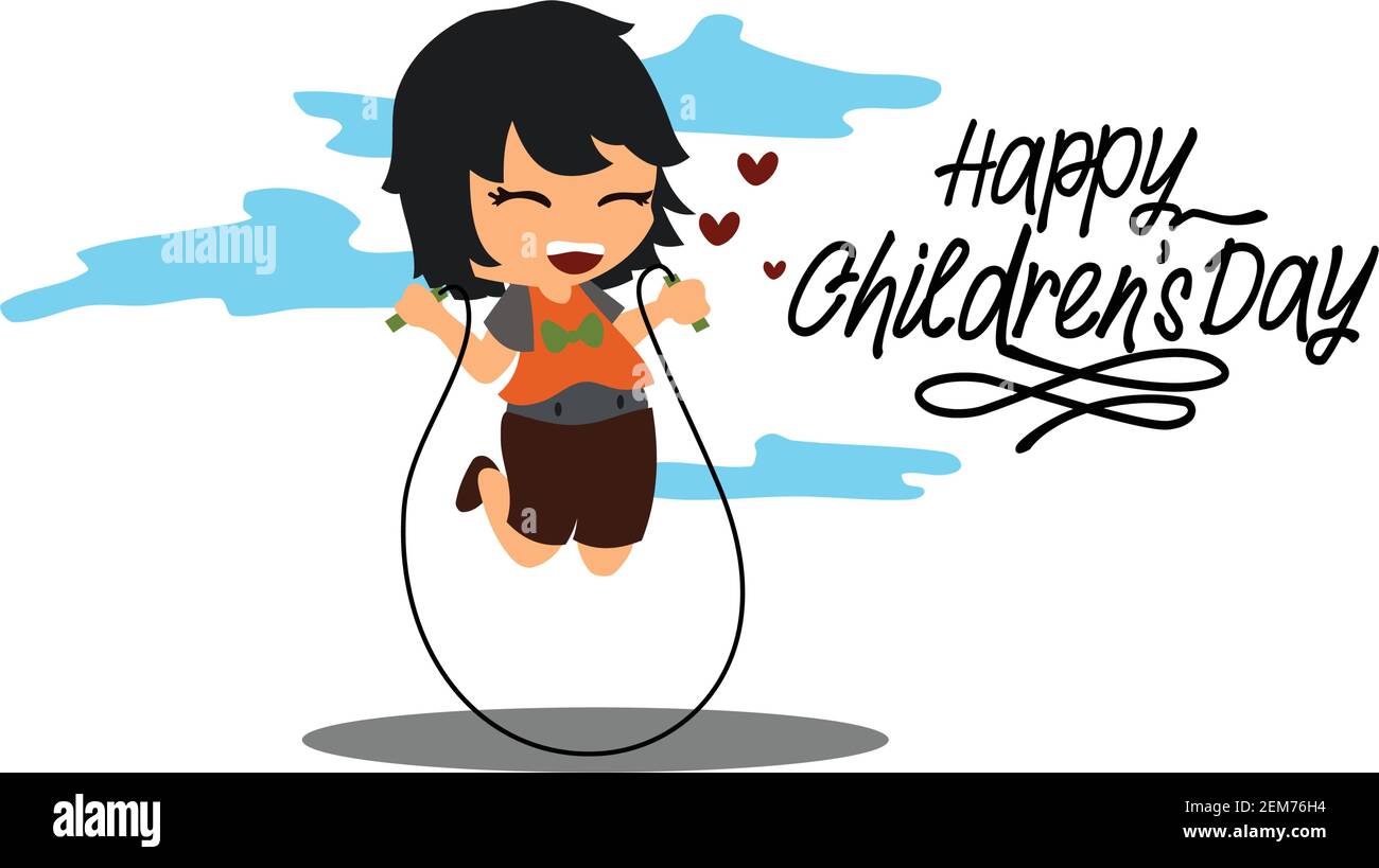 happy cute kid Girl play jump rope . Happy Children's Day Stock Vector Image & Art Alamy