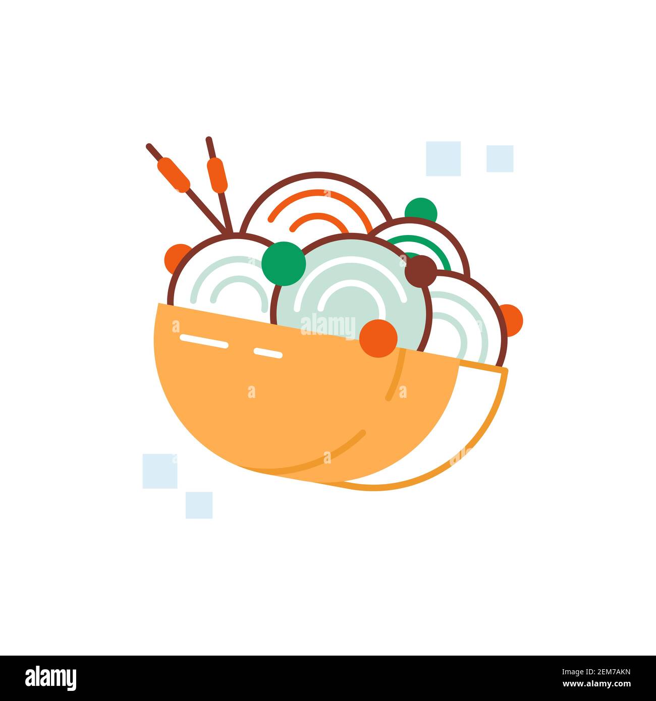 Japanese noodles bowl colorful vector flat icon Stock Vector