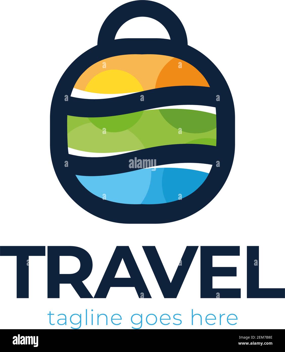 Colorful travel bag case with elements simple line logo symbol in