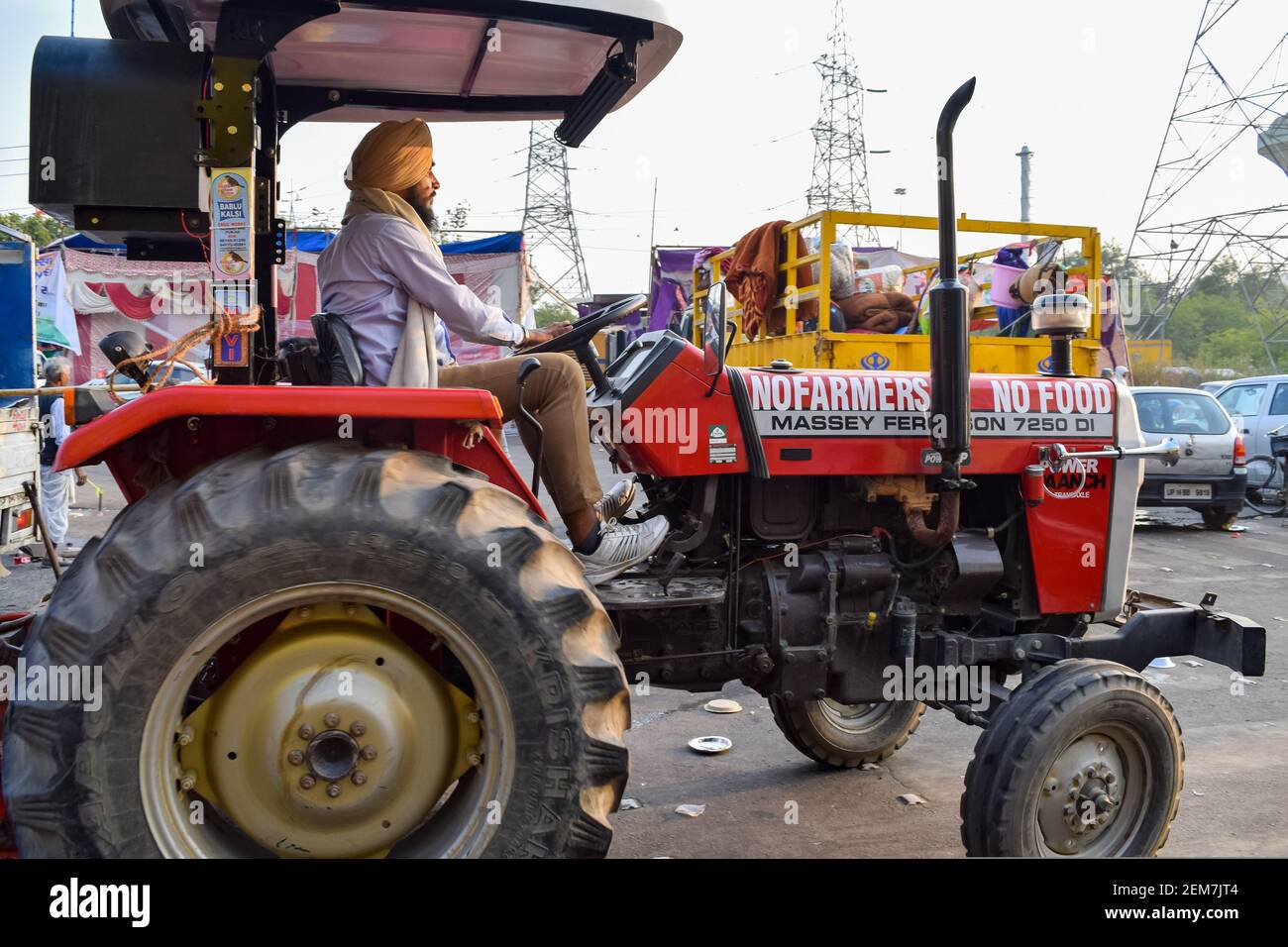New Delhi, India December 25 2020 Farmer Tractors parked at Delhi