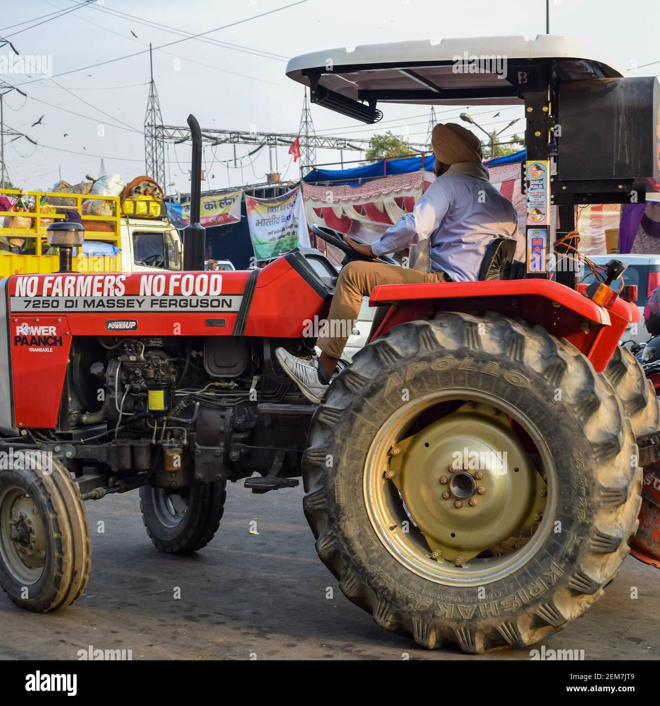 New Delhi, India December 25 2020 Farmer Tractors parked at Delhi