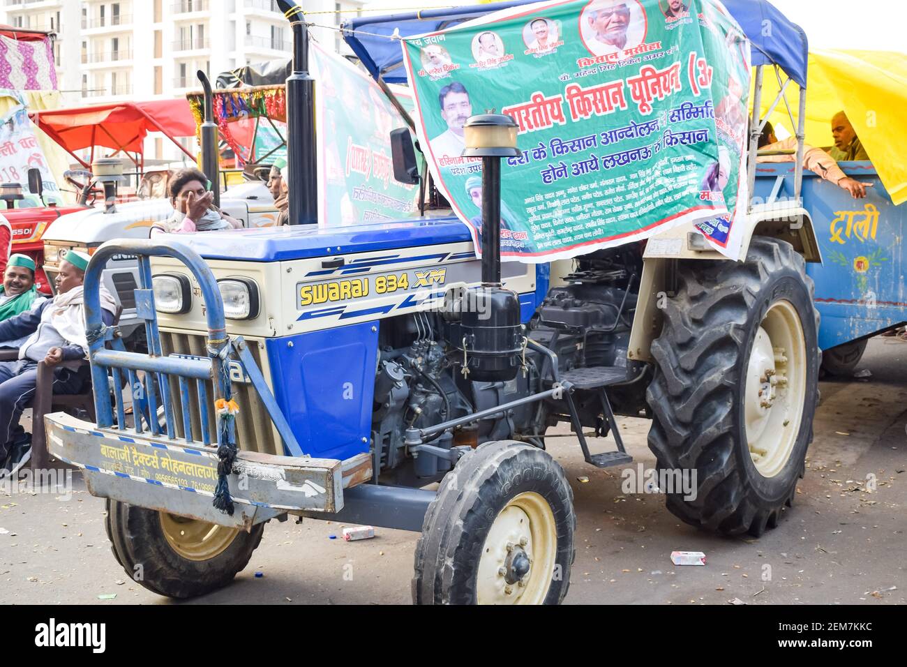 New Delhi, India December 25 2020 Farmer Tractors parked at Delhi