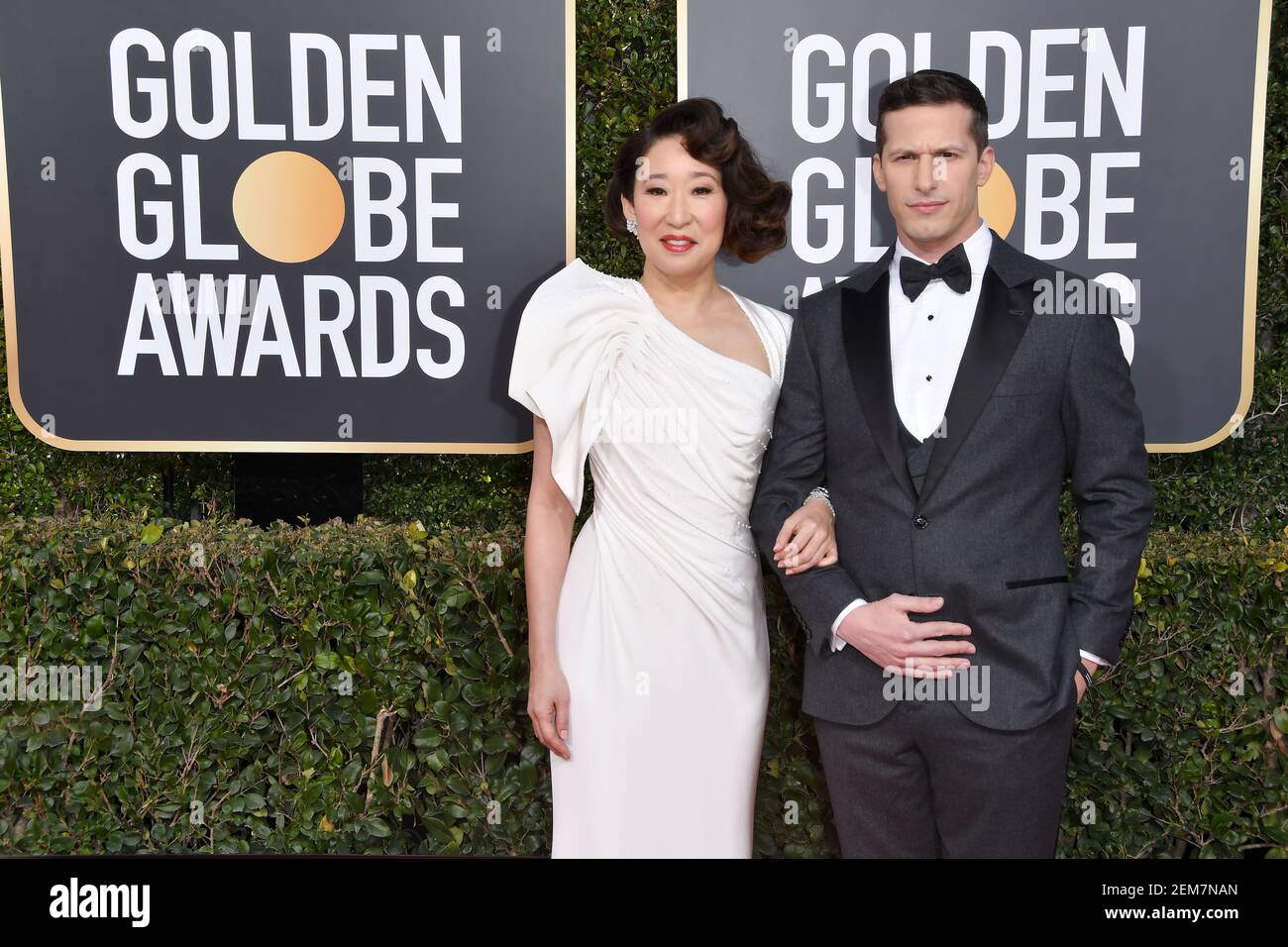 Sandra Oh and Andy Samberg at the 76th Golden Globe Awards during the
