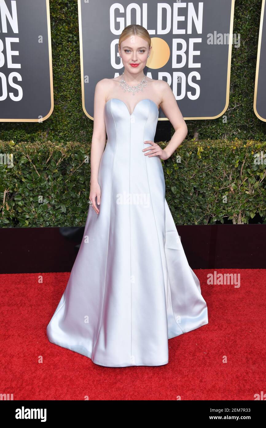 Dakota Fanning at the 76th Golden Globe Awards during the red carpet  arrivals held at the Beverly Hilton on January 6, 2019 in Beverly Hills,  CA. (Photo by Sthanlee Mirador/Sipa USA Stock