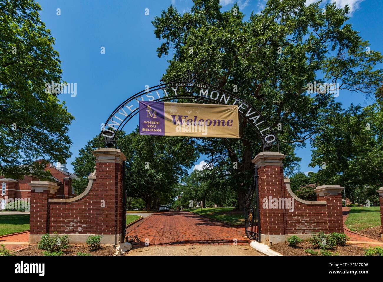 Montevallo, Alabama/USA-Aug. 4, 2020: Entry gateway to the University of Montevallo, a public liberal arts college originally founded in 1896. Origina Stock Photo