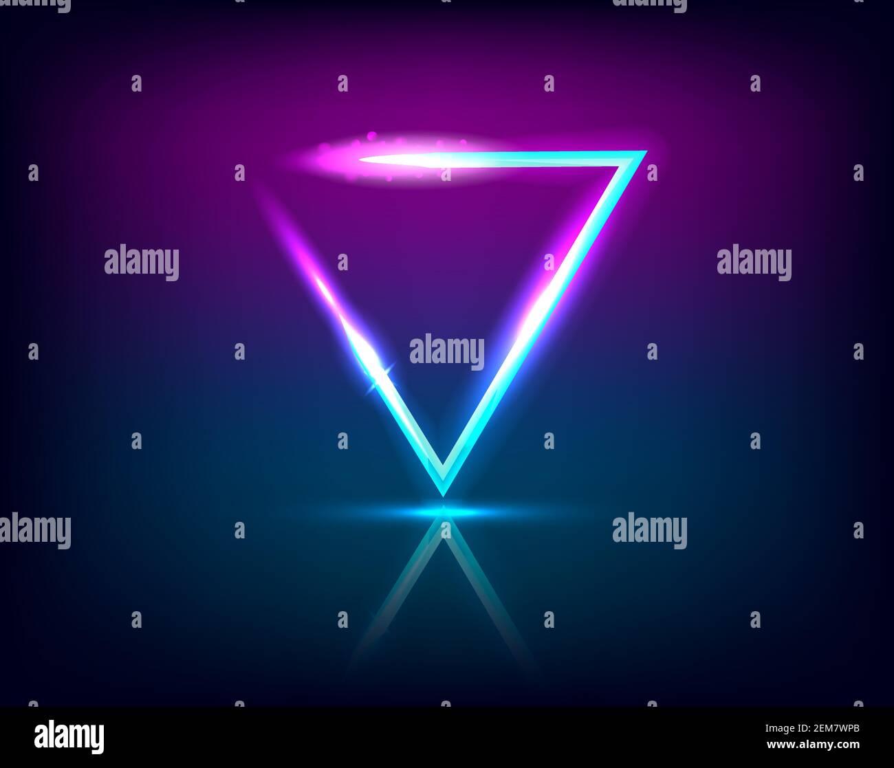 Neon sign. Triangle background. Glowing electric abstract frame on dark ...