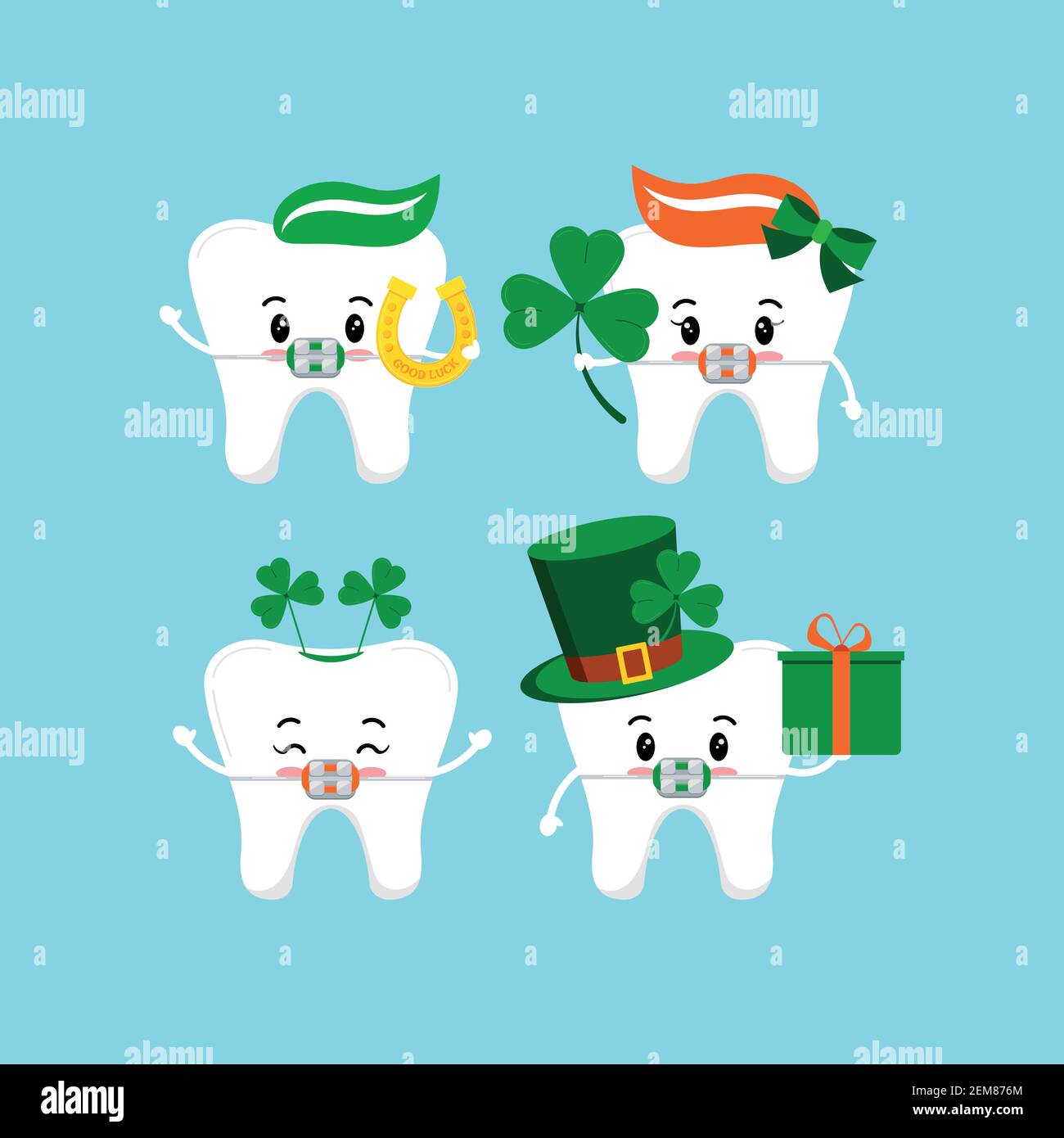 St Patrick day tooth dental braces icon set isolated Stock Vector Image ...