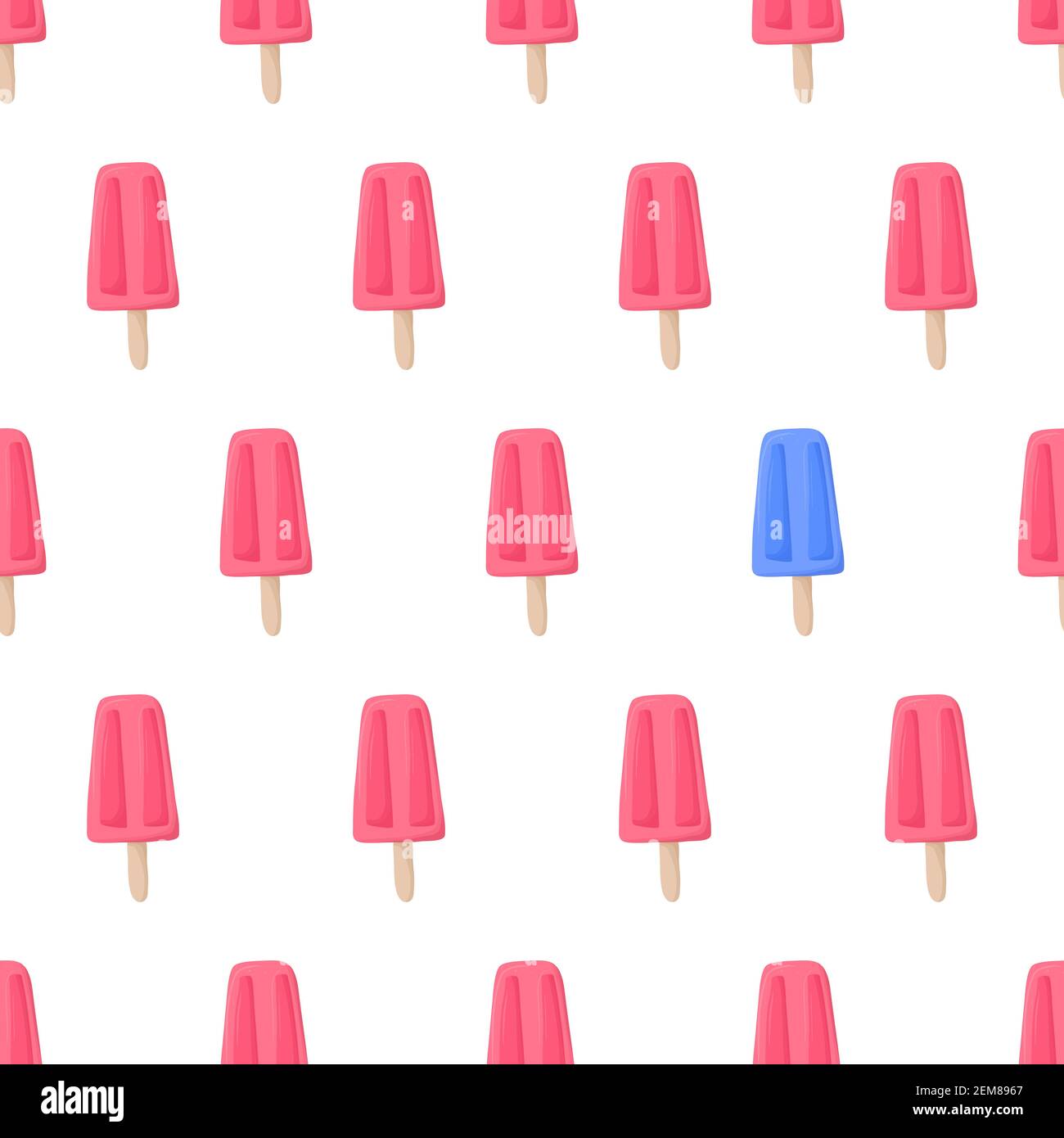 Seamless pattern with pink ice pops, with eye catching element - blue icepops. Hand drawn vector illustration. Summer textile design Stock Vector