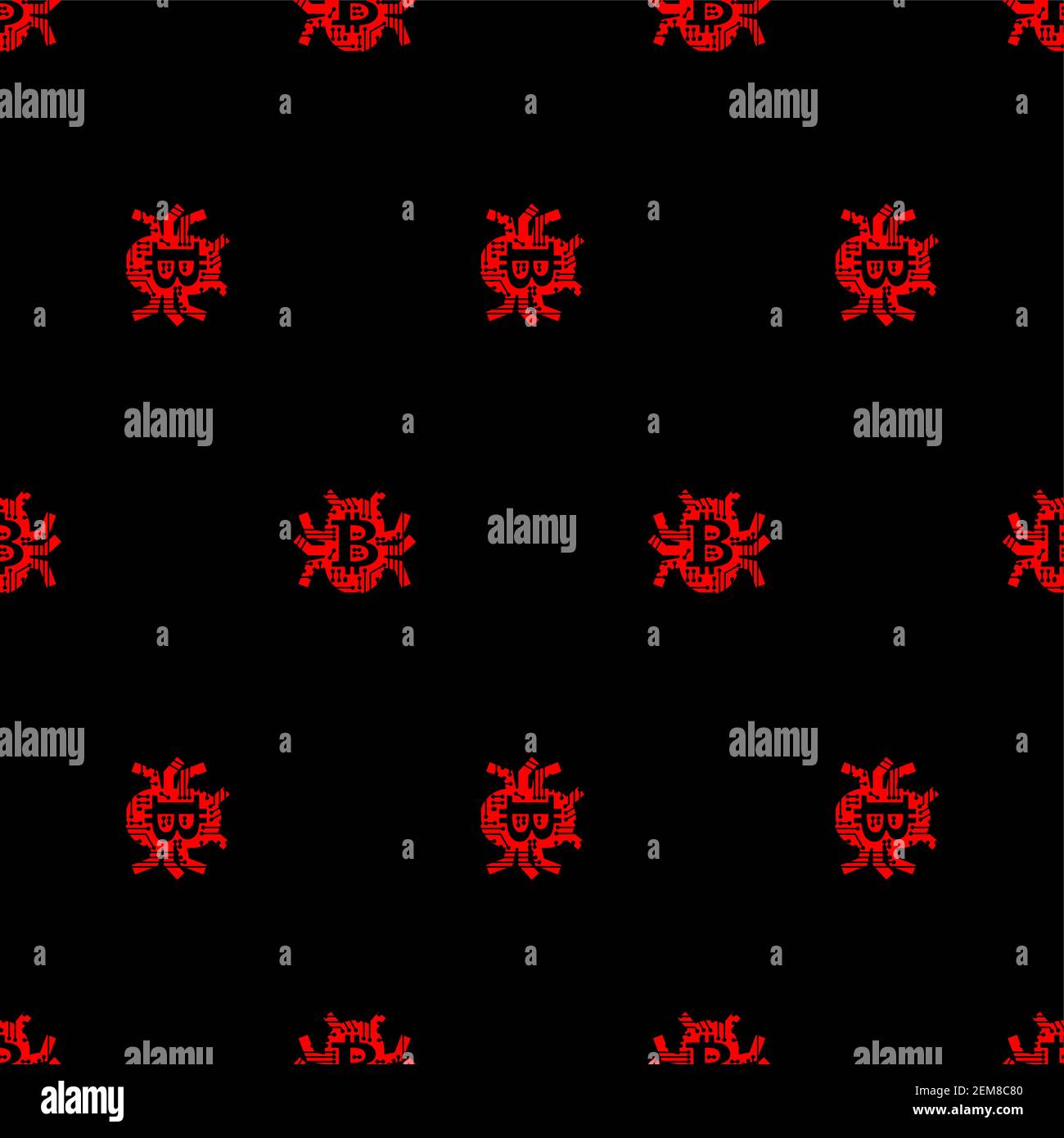 Bitcoin virus bug pattern seamless. Digital currency computer virus background. Stock Vector