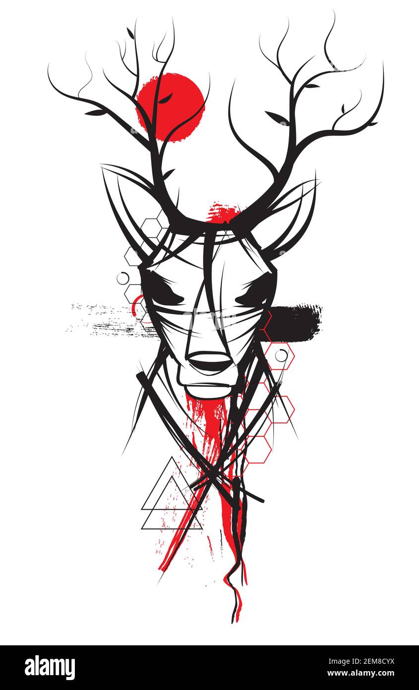 abstract grunge artistic polka trash deer antler becoming tree branch vector illustration Stock Vector