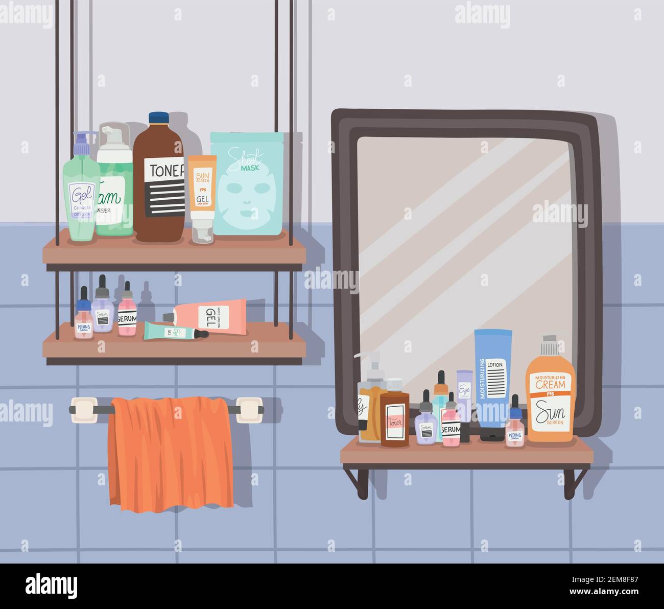 bathroom full of skincare products and one mirror Stock Vector Image ...