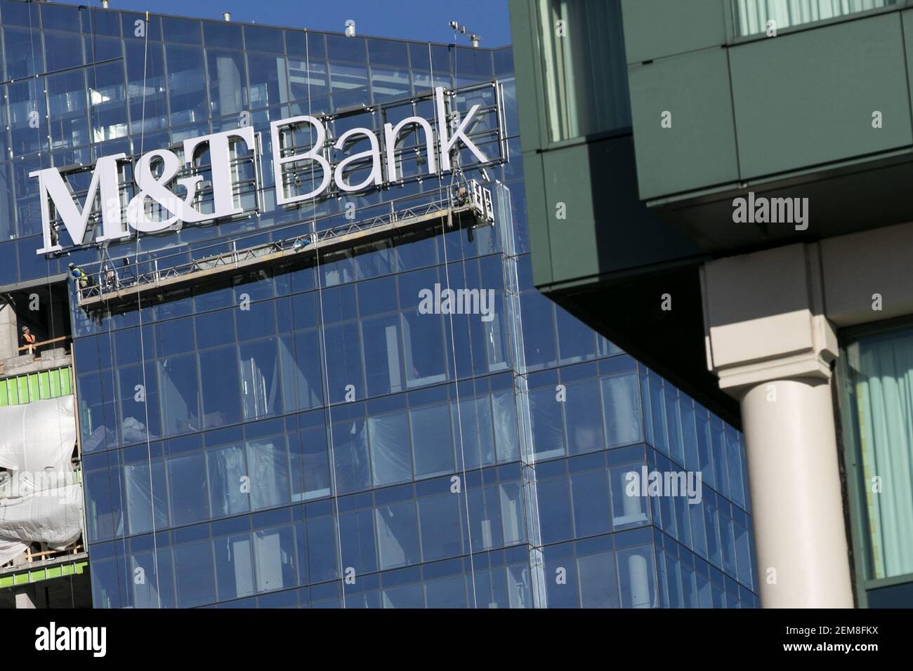 A logo sign outside of a facility occupied by the M&T Bank Corporation ...